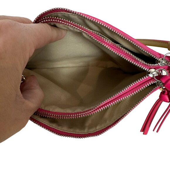 NEW Coach BLEECKER TRIPLE ZIP Leather Crossbody Camel Pink Ruby Edgepaint 51636 - Picture 8 of 12